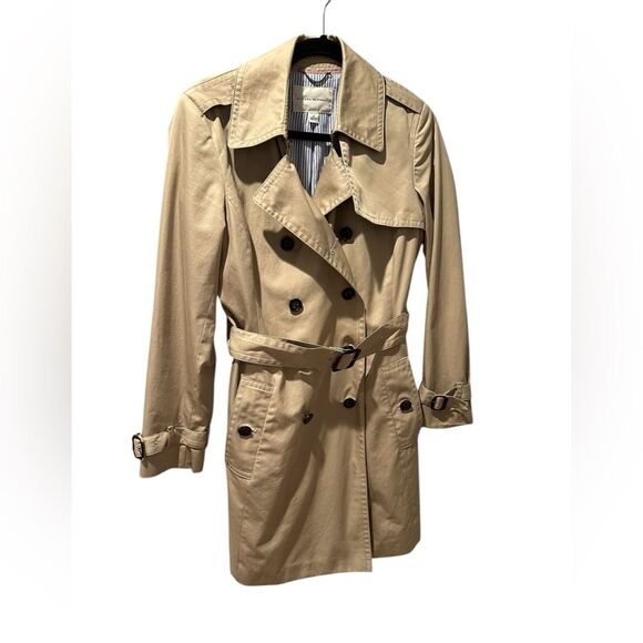 Banana Republic Trench-coat Vintage Tan Button down Size Medium Petite - Picture 1 of 9